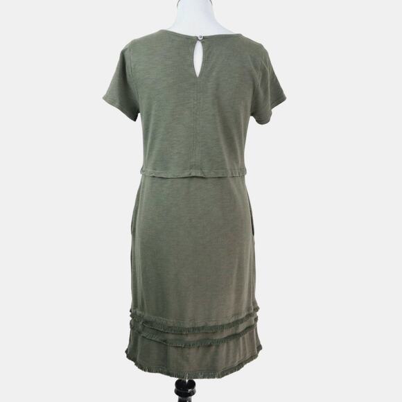 J Jill Size S Cotton Modal Slub Knit T-Shirt Dress Fringe Olive Green - Picture 5 of 11
